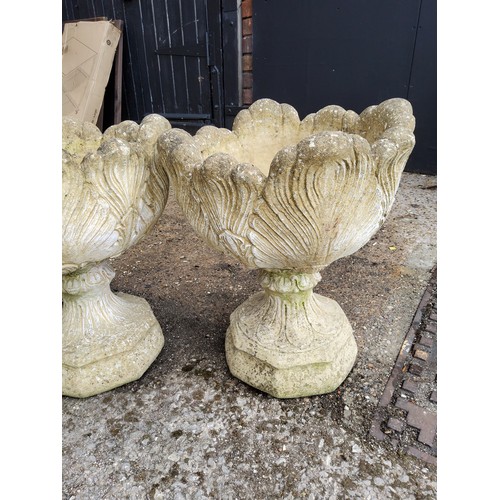 298 - Pair of stone effect urns / planters, each separate into two parts height 54cmm diameter 47cm