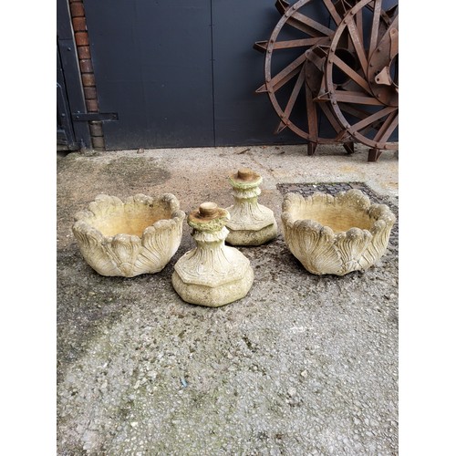 298 - Pair of stone effect urns / planters, each separate into two parts height 54cmm diameter 47cm