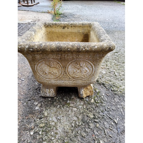 299 - Square stone effect zodiac planter depicting zodiac signs Taurus Gemini Pisces Aquarius Scorpio Sagi... 