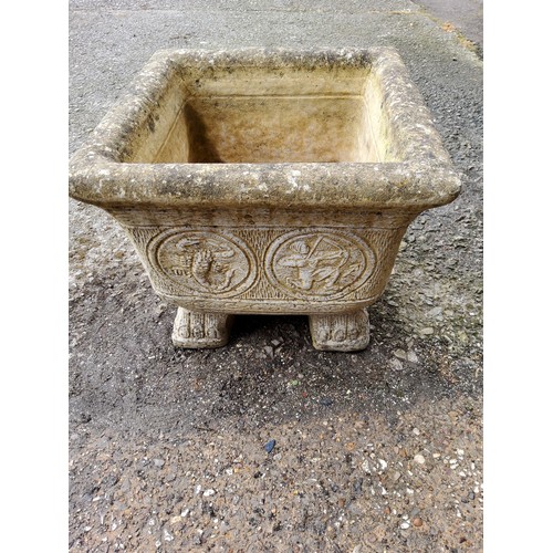 299 - Square stone effect zodiac planter depicting zodiac signs Taurus Gemini Pisces Aquarius Scorpio Sagi... 