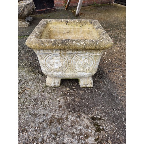 299 - Square stone effect zodiac planter depicting zodiac signs Taurus Gemini Pisces Aquarius Scorpio Sagi... 