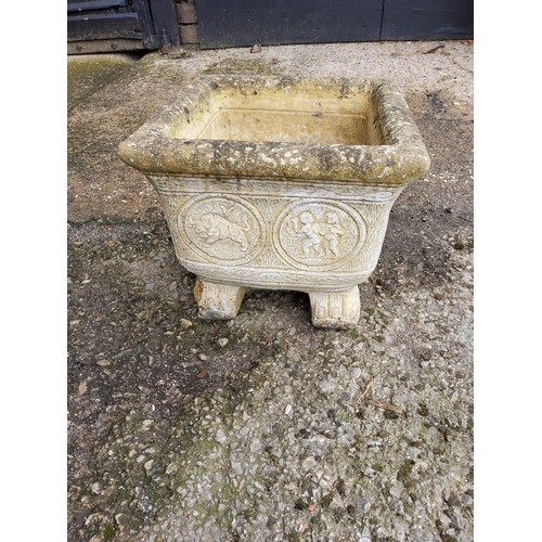 299 - Square stone effect zodiac planter depicting zodiac signs Taurus Gemini Pisces Aquarius Scorpio Sagi... 