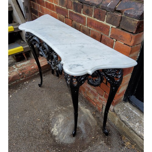 306 - Black cast iron table with white marble top