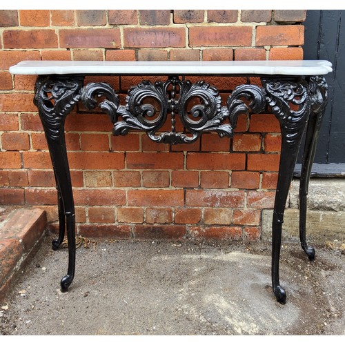 306 - Black cast iron table with white marble top