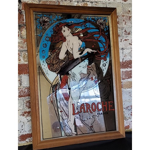 5 - Advertisement  - a 20th century Laroche parfum pictorial mirror in the Art Nouveau taste, 87cm ... 