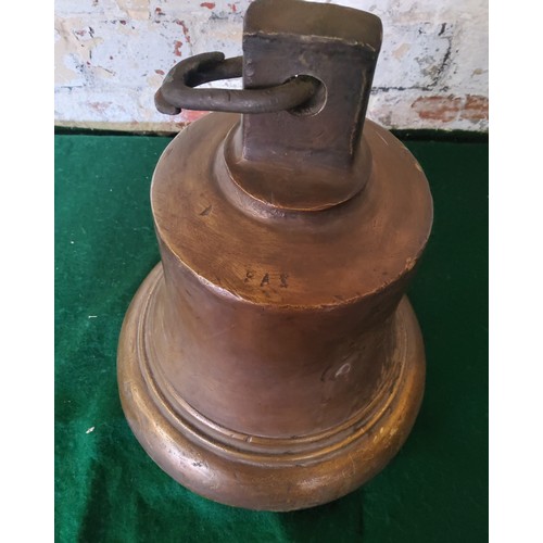 7 - A George V bronze ships bell with roped clapper, early 20th century. Height 28cm x diameter 24c... 