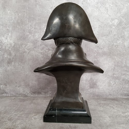 12 - A bronze portrait bust of Napoleon, bearing script mark verso Lecomte 82, on marble plinth, 36cm