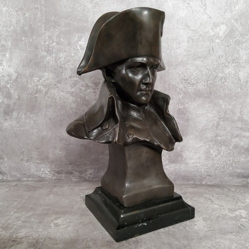 12 - A bronze portrait bust of Napoleon, bearing script mark verso Lecomte 82, on marble plinth, 36cm