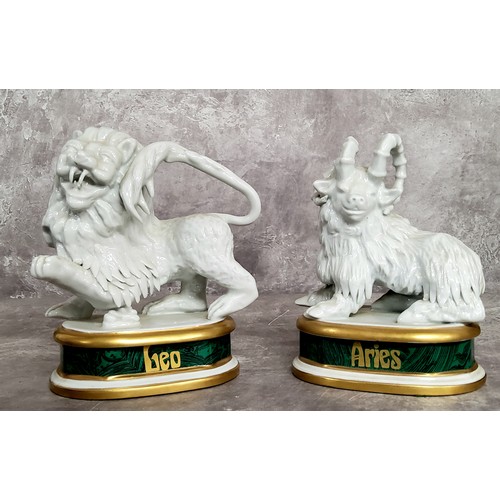 27 - Decorative Ceramics - Two unusual Italian porcelain zodiac library busts of a rampant lion 'Leo 'and... 