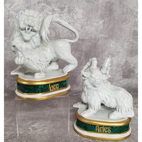 27 - Decorative Ceramics - Two unusual Italian porcelain zodiac library busts of a rampant lion 'Leo 'and... 