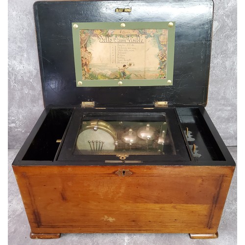 28 - A 19th rosewood cased Swiss cylinder musical box playing eight airs with 'Bells and Drum Visible' to... 