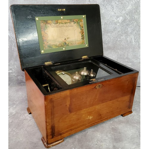 28 - A 19th rosewood cased Swiss cylinder musical box playing eight airs with 'Bells and Drum Visible' to... 