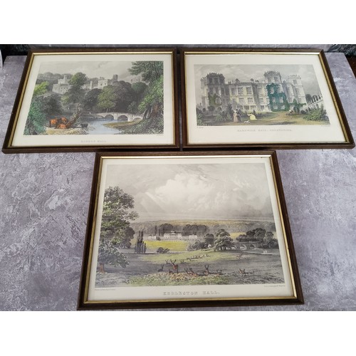 35 - Six 19th century hand tinted lithographs of Derbyshire estates including Chatsworth House, Hardwick ... 