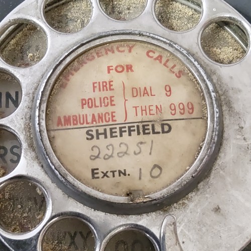 52 - An early 20th century GPO Black Bakelite 332 L telephone with central Sheffield dial card 'area code... 