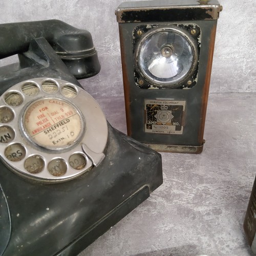 52 - An early 20th century GPO Black Bakelite 332 L telephone with central Sheffield dial card 'area code... 