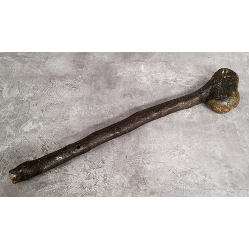 56 - An Irish blackthorn Shillelagh / club with three leaf clover details, 48cm in length