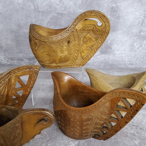 95 - Treen - Five Yugoslavian carved ceremonial 'shepherd wedding' cups