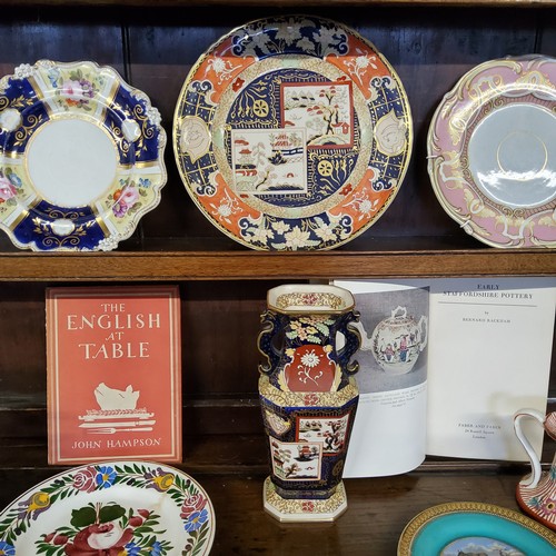 136 - A large Victorian blue and white Real Old Willow pattern meat plate; Leeds creamware coral basket; N... 