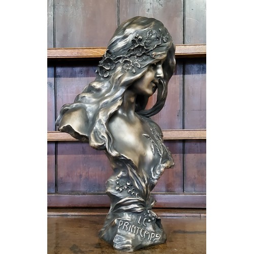 144 - Art Nouveau style composition bust of a maiden after Blasche, 'Le Printemps'. Height 62cm