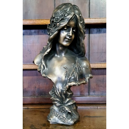 144 - Art Nouveau style composition bust of a maiden after Blasche, 'Le Printemps'. Height 62cm