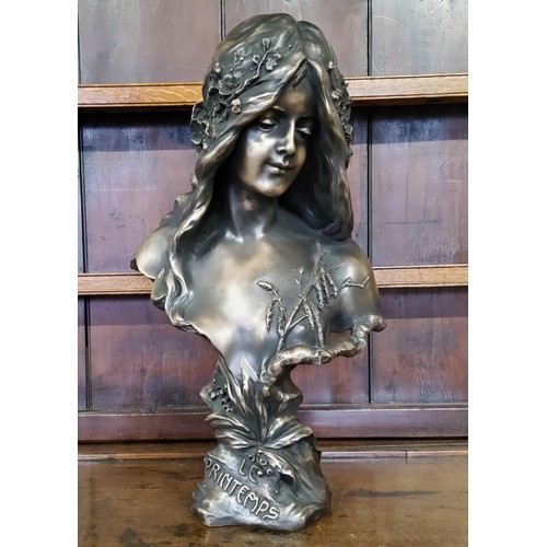 144 - Art Nouveau style composition bust of a maiden after Blasche, 'Le Printemps'. Height 62cm