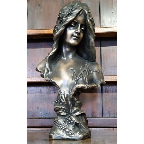 144 - Art Nouveau style composition bust of a maiden after Blasche, 'Le Printemps'. Height 62cm