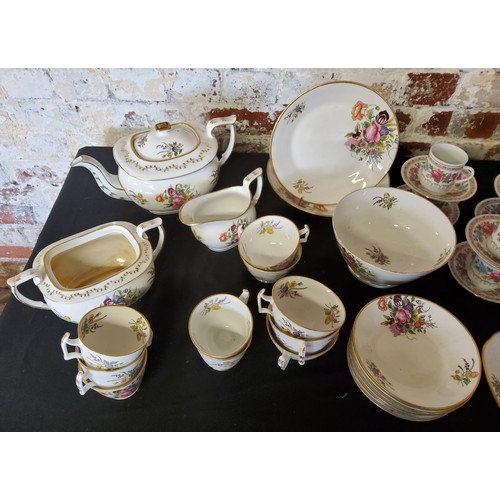 165 - Victorian English tea set, hand painted over transfer with wildflower pattern including 5 tea and co... 