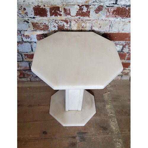 172 - Small marble hexagonal table top stand,top is not fixed to plinth.Height 45cm x depth 40.5cm x width... 