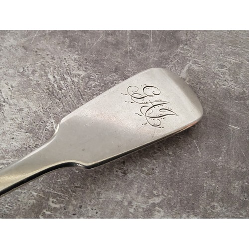 194 - A fiddle pattern serving spoon, monogrammed GAJ, John Walton, Newcastle, 1829 70g