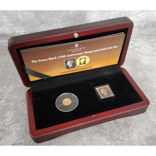 202 - The Penny Black 170th Anniversary stamp and gold coin set in London Mint souvenir box, The Penn... 