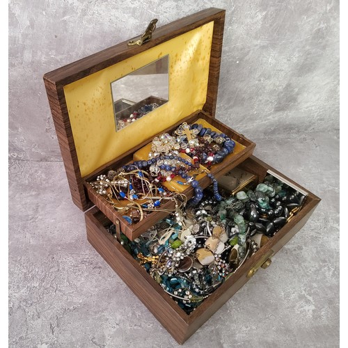 119 - Costume Jewellery - a jewellery box with contents incuding religious crosses, natural stone beads, r... 