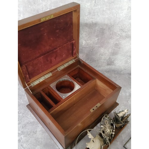 127 - A Victorian mahogany and silver plate mounted work box, each of the silver plated elements stamped H... 