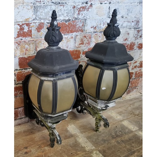 166 - A pair of country house entrance lanterns, wall mounted in the Victorian taste, 65cm high x 30cm dee... 