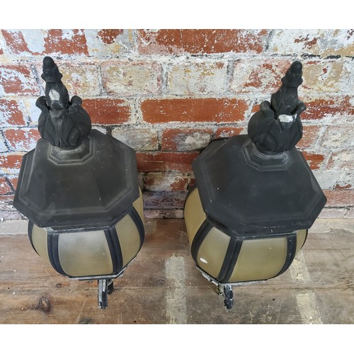 166 - A pair of country house entrance lanterns, wall mounted in the Victorian taste, 65cm high x 30cm dee... 