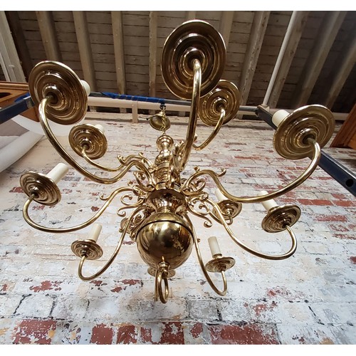 168 - A Dutch style brass 12 branch chandelierHeight 70cm x dia 75cm, (total height with chain 133cm)... 