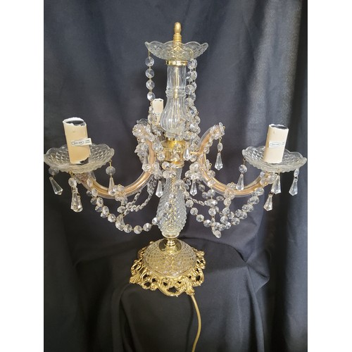 178 - A mid-century brass and crystal table lampHeight 49cm x dia 39cm