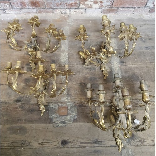 183 - Lighting - a set of four gilt metal Roccoco type country house wall sconces (AF); Four decorative Ne... 