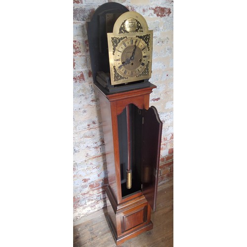 212 - A mahogany Tempus Fugit grandmother clock, Westminster chimes, gold brass dial gold sprandels, chapt... 