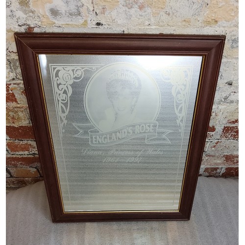 58A - A Commemorative Diana Princess of Wales etched advertisement mirror, with poem, 