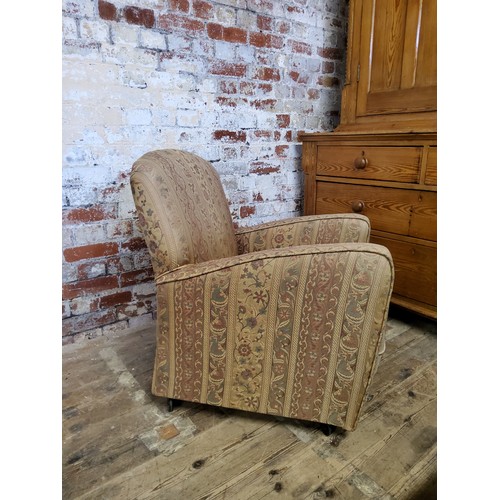 246 - Early 20th Century Art Deco library chair, re-upholsterd in chintz striped fabric.height 82cm (seat ... 