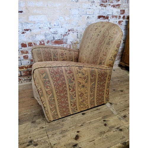 246 - Early 20th Century Art Deco library chair, re-upholsterd in chintz striped fabric.height 82cm (seat ... 