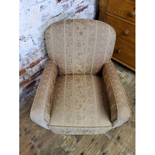 246 - Early 20th Century Art Deco library chair, re-upholsterd in chintz striped fabric.height 82cm (seat ... 