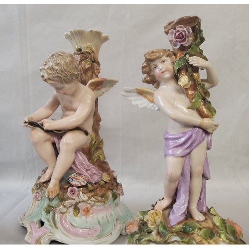 4 - An early 20th century Schierholz Plaue porcelain candlestick; a Sitzendorf porcelain figural candles... 