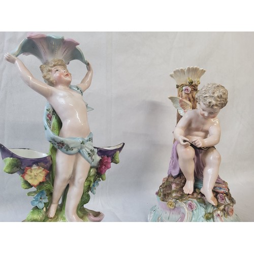 4 - An early 20th century Schierholz Plaue porcelain candlestick; a Sitzendorf porcelain figural candles... 