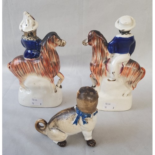 5 - Victorian Staffordshire flatbacks of a gallant & beau, she rides side-saddle on horseback, encru... 