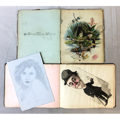 34 - Two common place books / scrap books, one c.1880 the other Edwardian and later illustrated with char... 