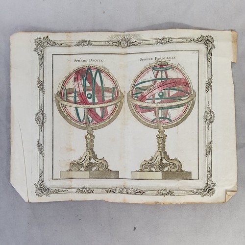 43 - An 18th century armillary sphere book plate illustrating the Copernican model of the solar system, w... 