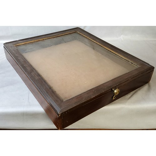 141 - A scumbled table top bijouterie cabinet, gilt metal handle, glass complete, 65cm x 52cm