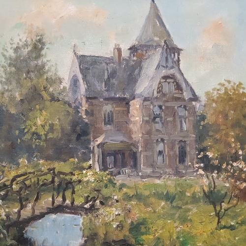 12 - Dutch School (Early 20th century)Country House Oil on canvas, indistictly signed.Period ornate gesso... 