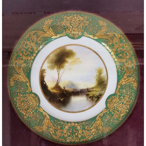 18 - A Victorian Royal Worcester circular plate painted by Harry Davis, signed, Fishing by the Bridge, th... 
